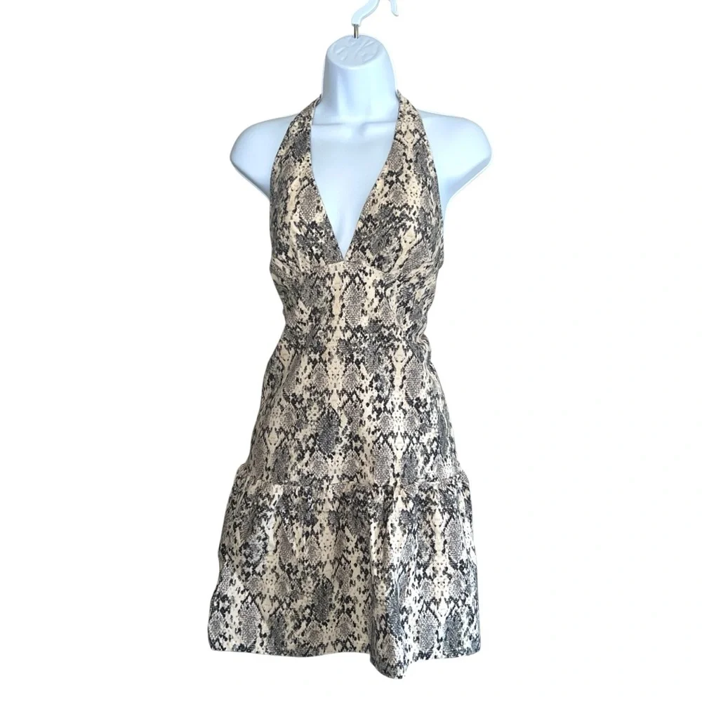 Free People Cecil‎ Halter Mini Dress Snakeskin Print Size Large